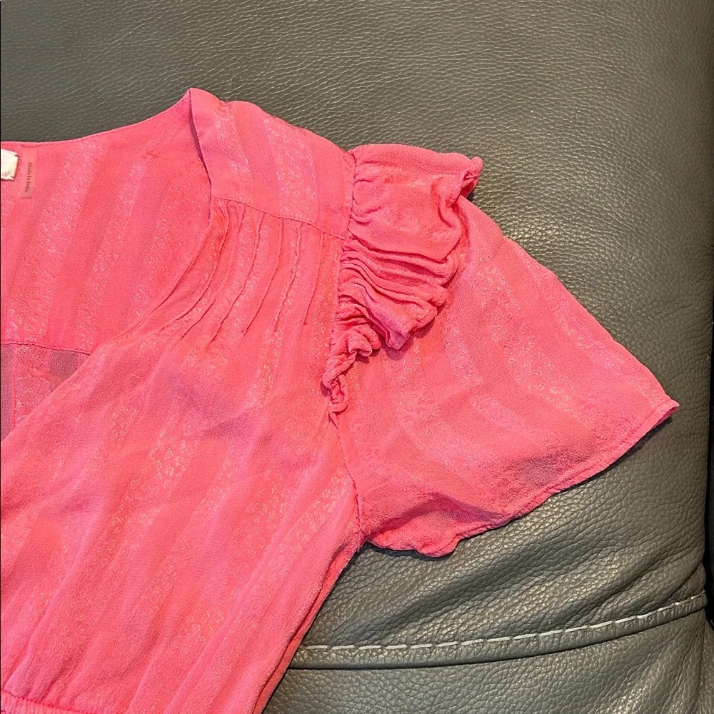 Love Shack Fancy Pink Ruffled Short Sleeve Dress, size XS - Picture 4 of 8